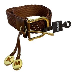 Michael Kors Brown Leather Braided Belt Small NWT